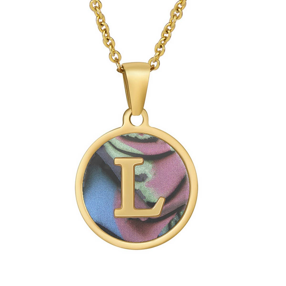CIRCULAR SHELL ENGLISH LETTER PENDANT NECKLACE