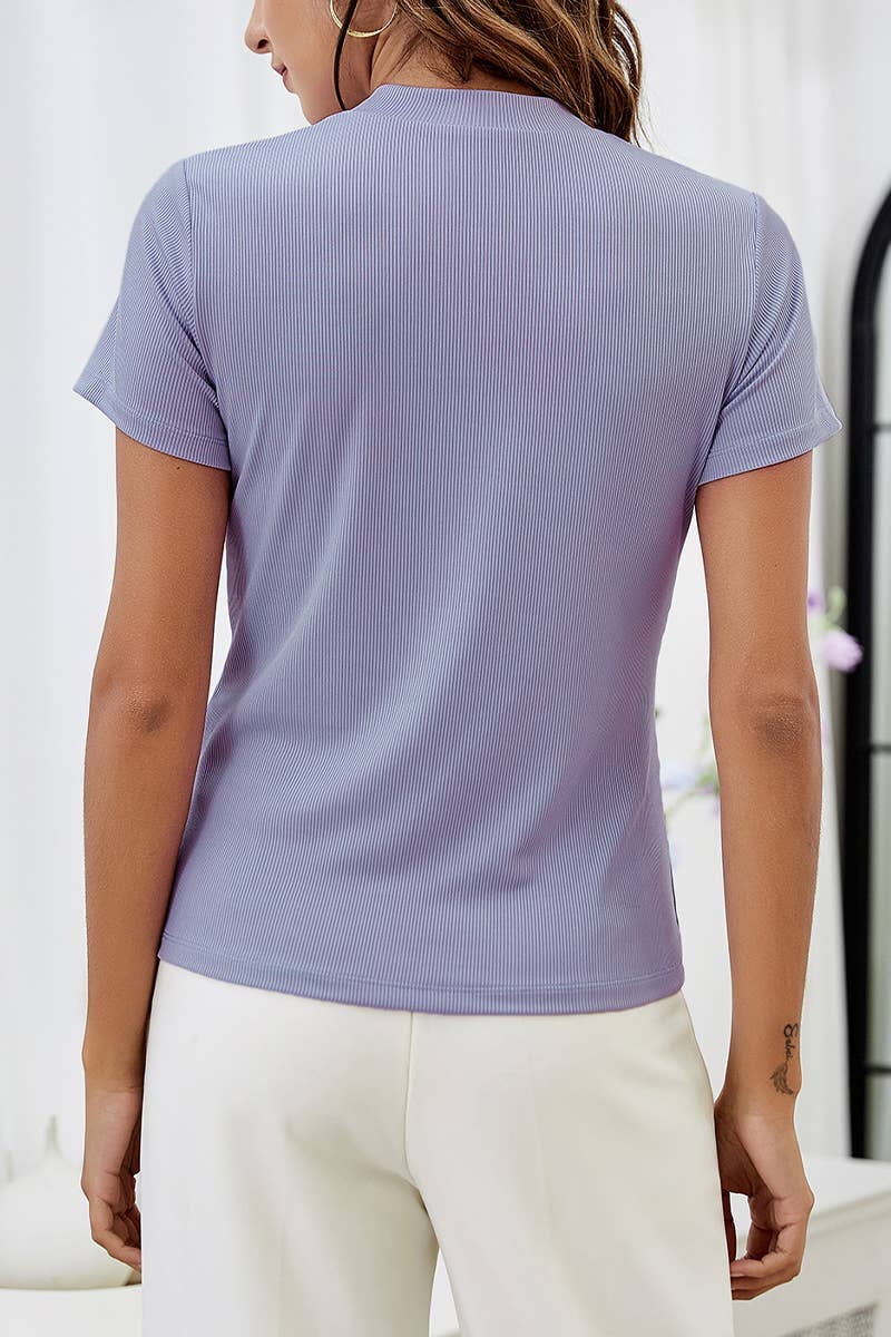 CWTSTS0729_SUMMER FASHION SOLID COLOR STRIPED CASUAL T-SHIRT