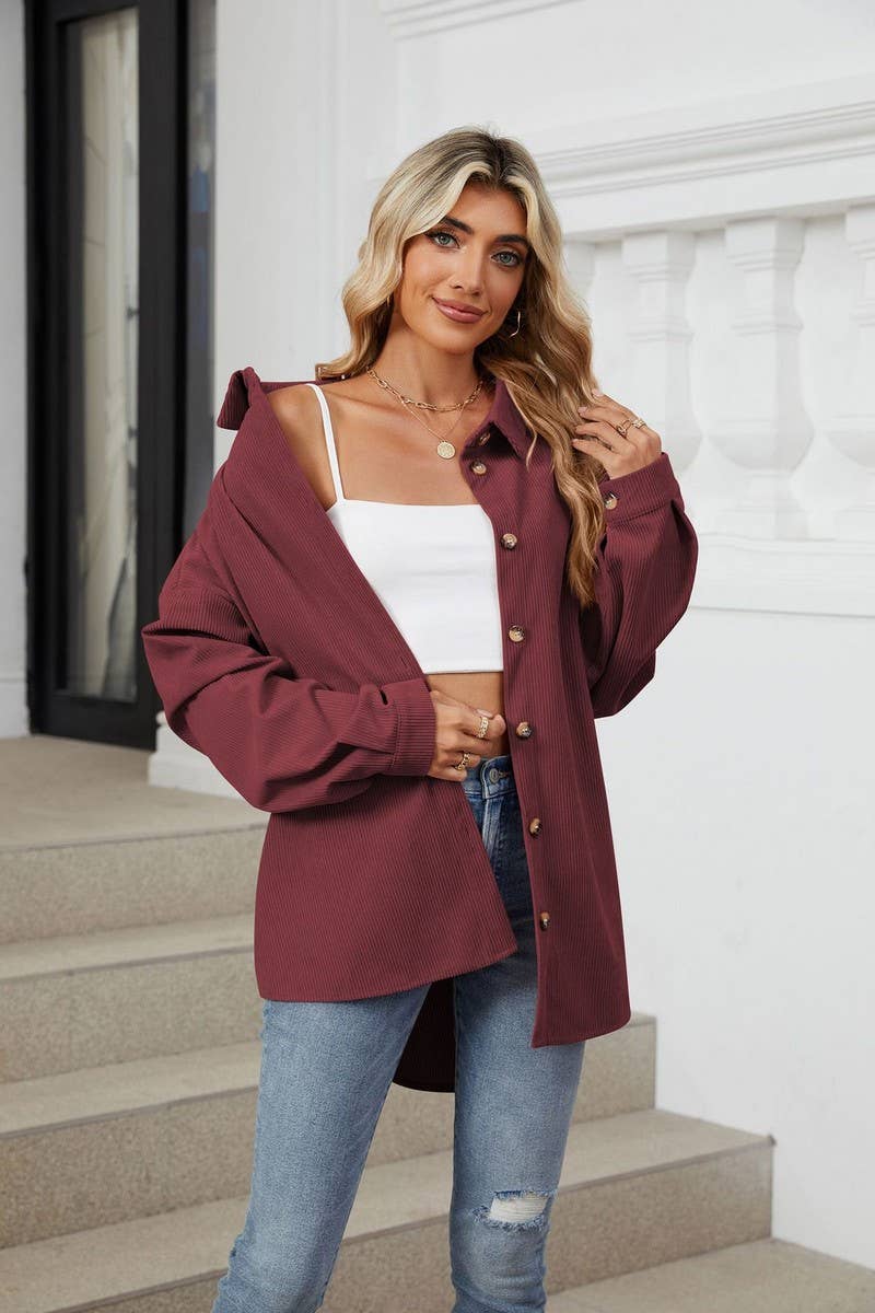 CWOCO0501_LAPEL SOLID COLOR BUTTON LONG SLEEVE SHIRT COAT