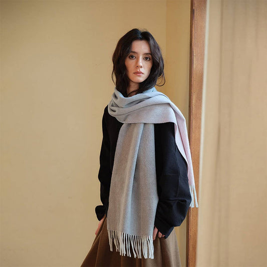 Pink Gradient Wool Scarf - Warm Reversible Winter_CWASC2376