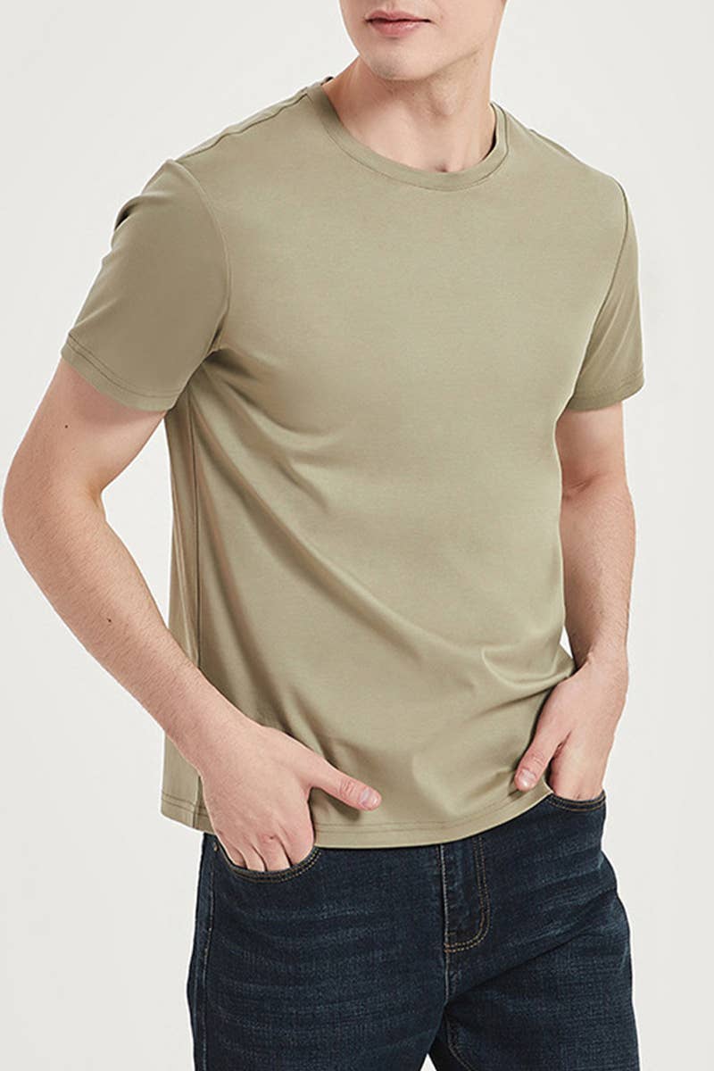 CWTBLS1785_CASUAL SOLID COLOR ROUND NECK MEN'S T-SHIRT