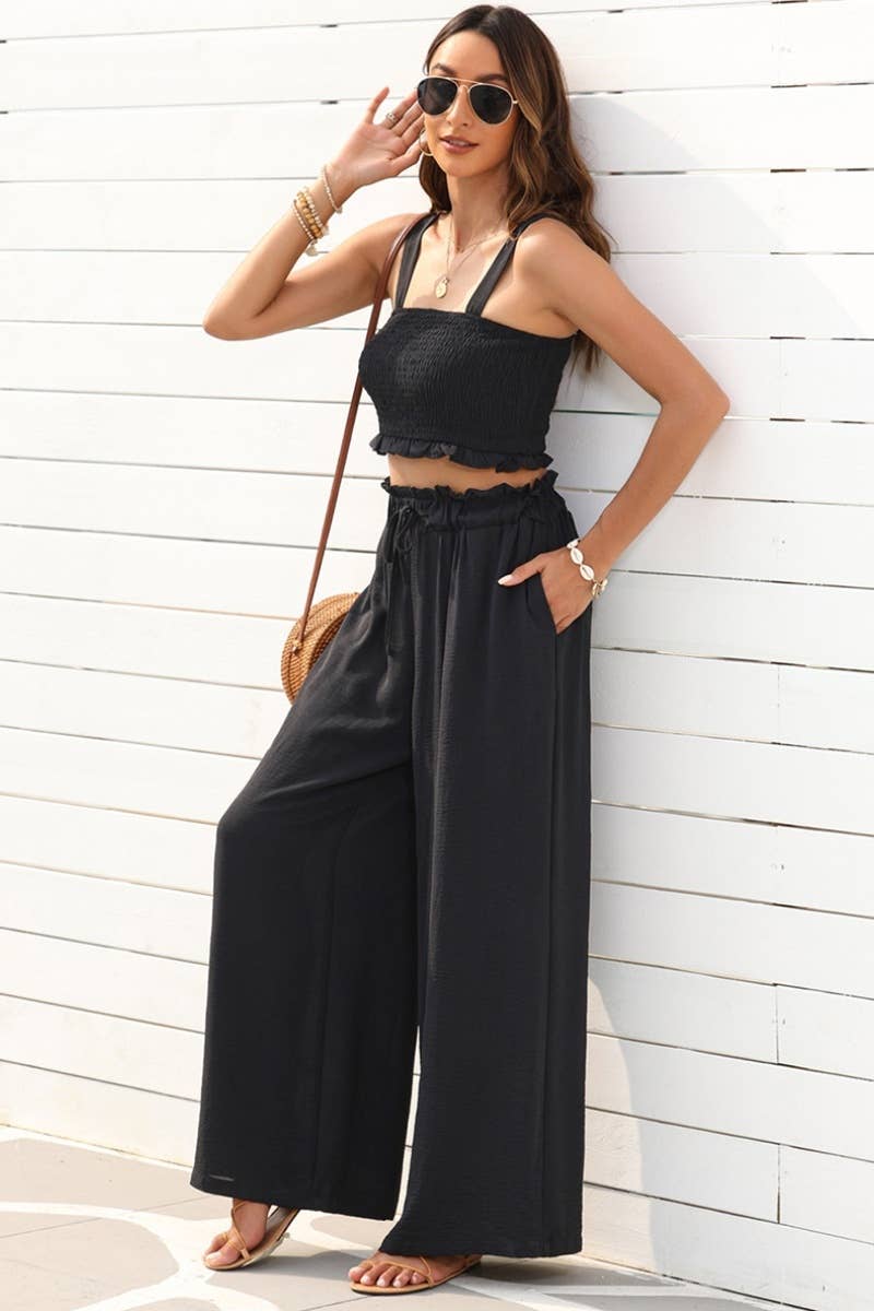 CWSS0718_SUMMER SLEEVELESS HALTER TOP WIDE-LEG PANTSUIT