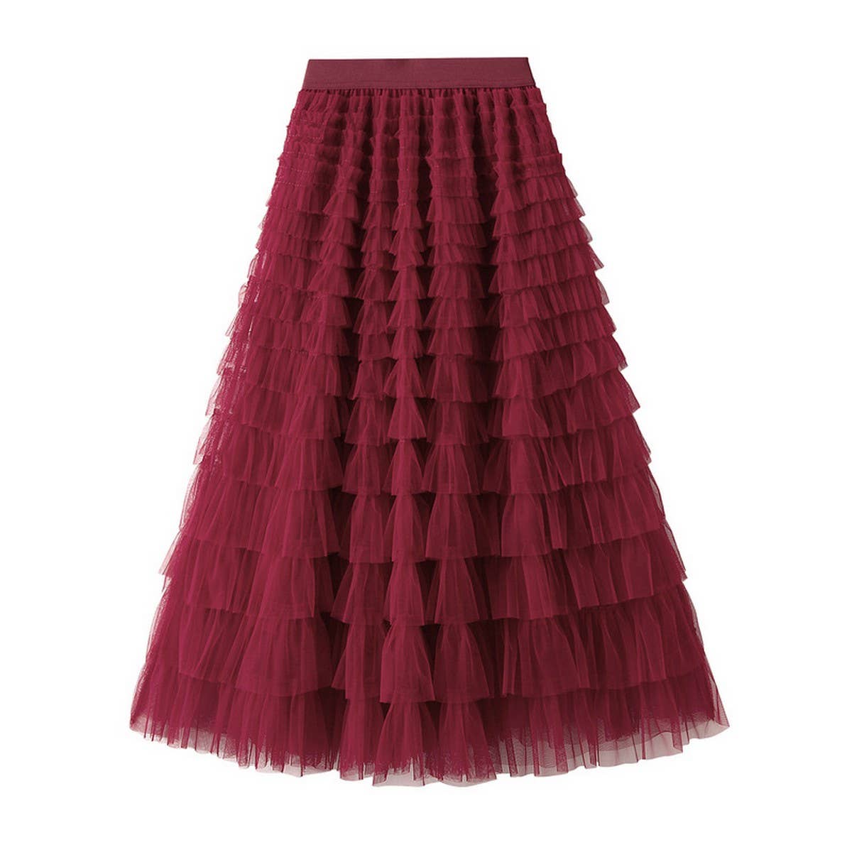 White Tulle Tiered Pleated A-Line Maxi Skirt