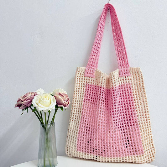 CUAB00637_2025 LARGE BOHO KNIT TOTE BEACH TRAVEL BAG