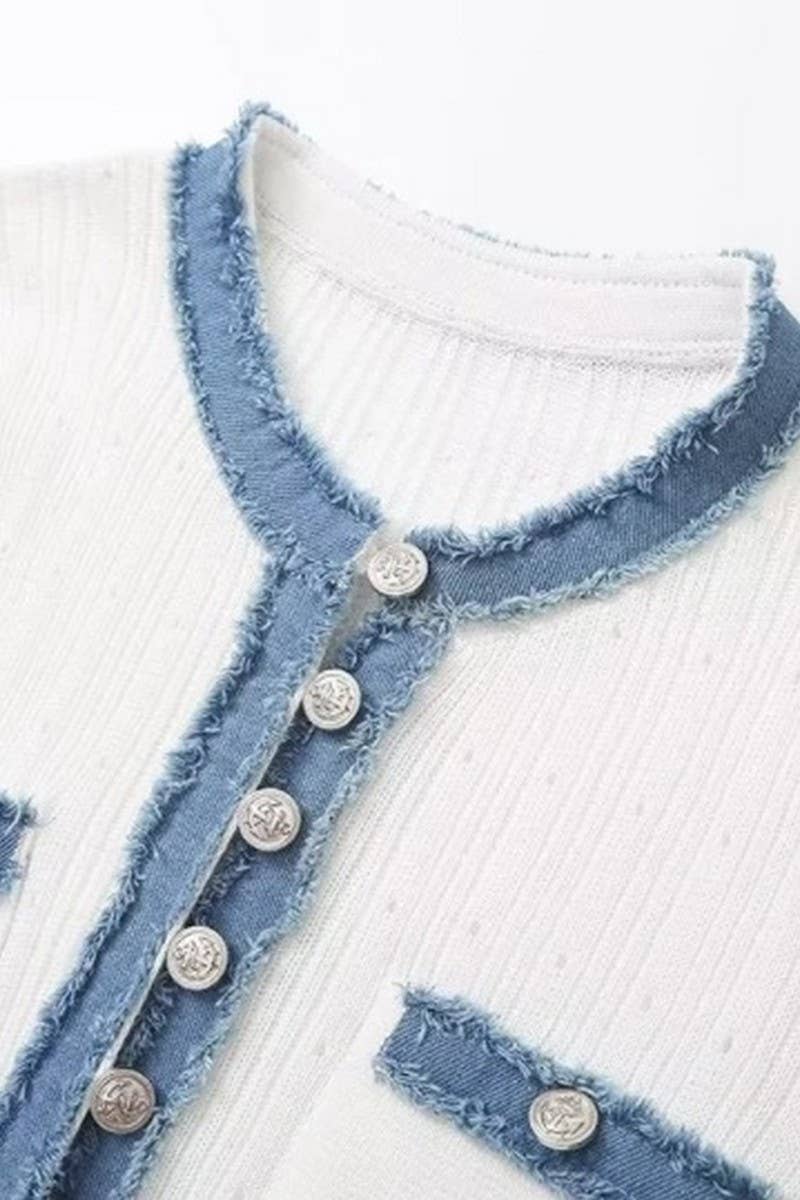 CWDMD4141_DENIM PATCHWORK KNITTED SHORT-SLEEVED DRESS