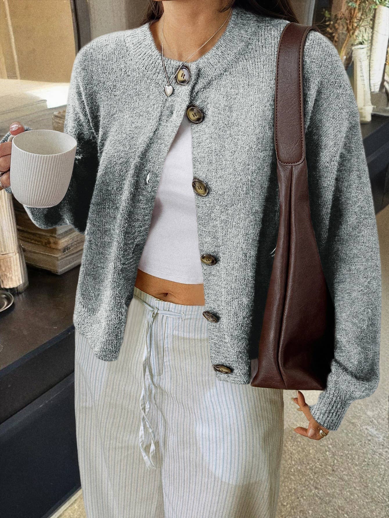 Casual simple button long-sleeved coat sweater