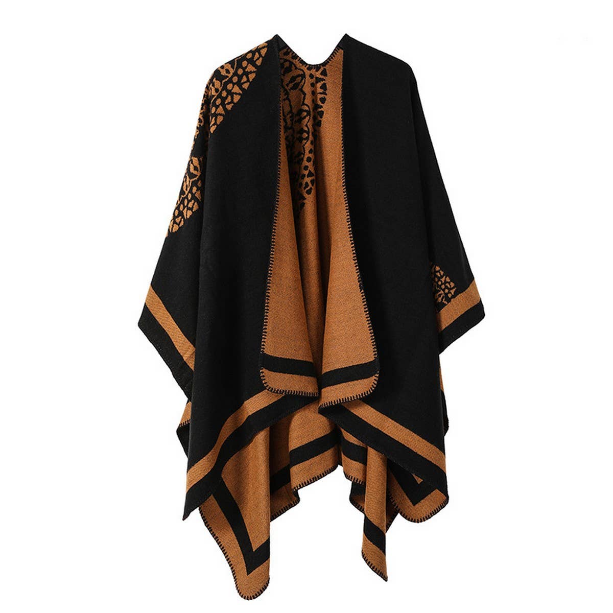 DOUBLE-SIDED PLAID FAUX CASHMERE SHAWL CAPE