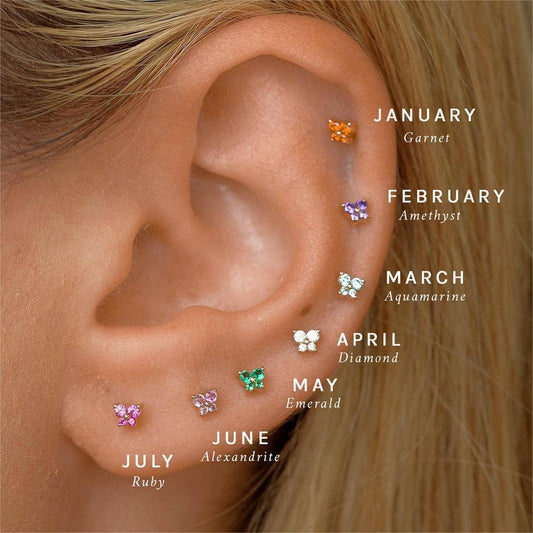 Zodiac Birthstone Butterfly Piercing Stud Earrings_CWAJE5088