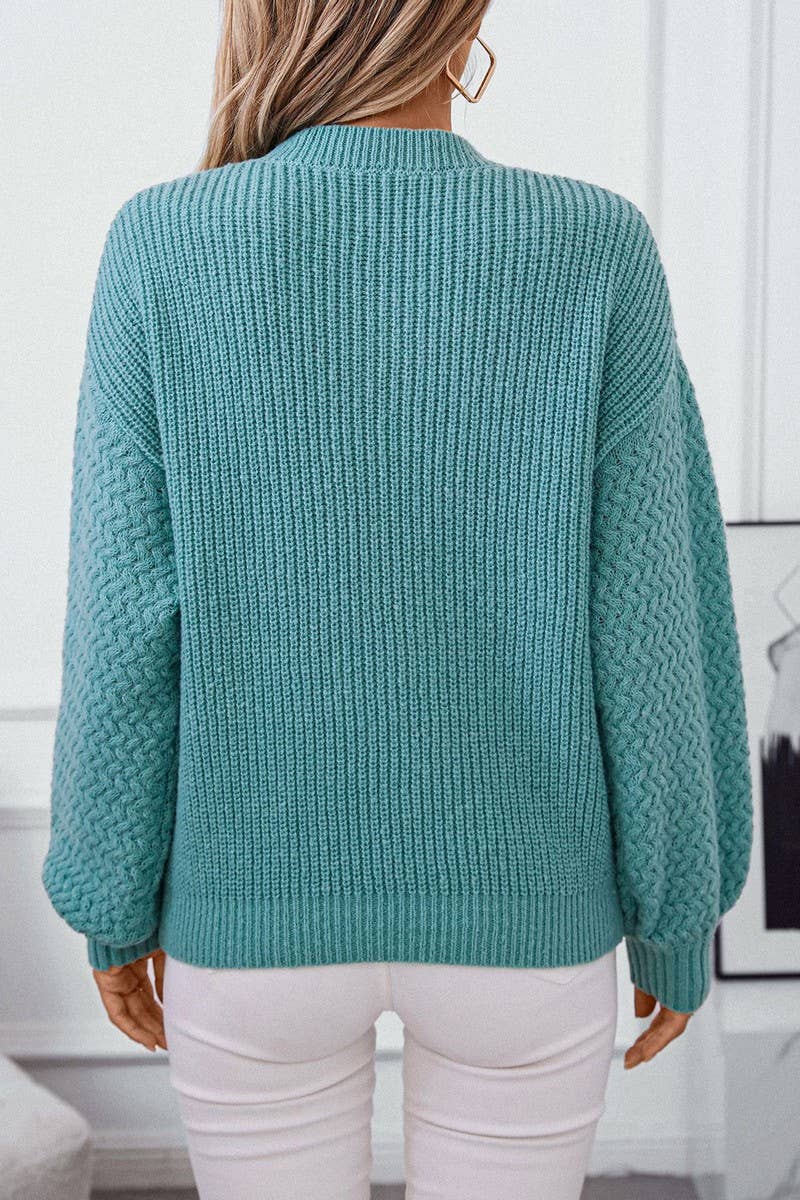 CWOSWL2838_SOLID COLOR POCKET ROUND NECK LONG SLEEVE SWEATER