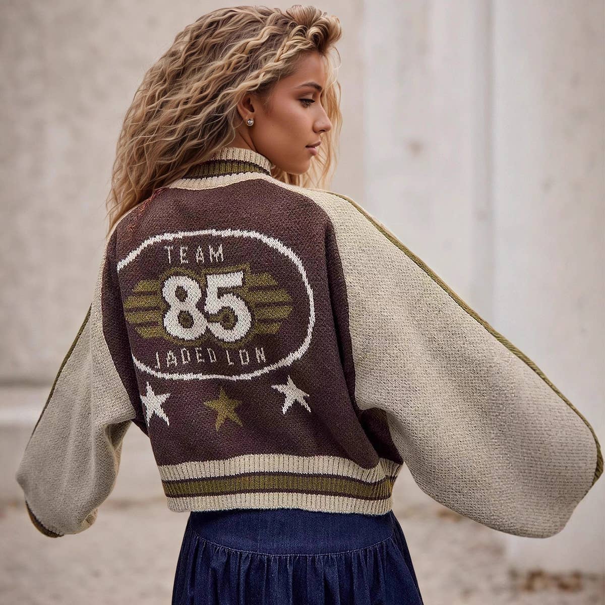 American retro loose zipper knitted coat