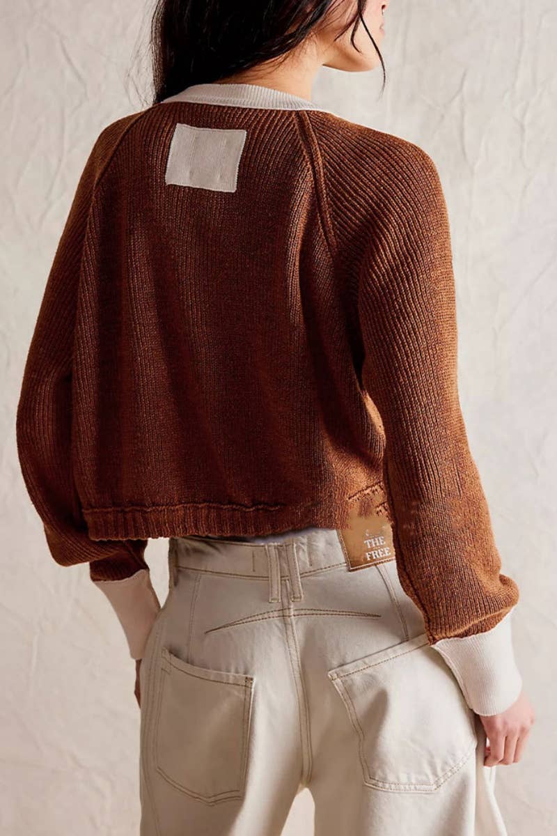 CWOCAL1825_COLOR CONTRAST SHORT BUTTON UP SWEATER CARDIGAN