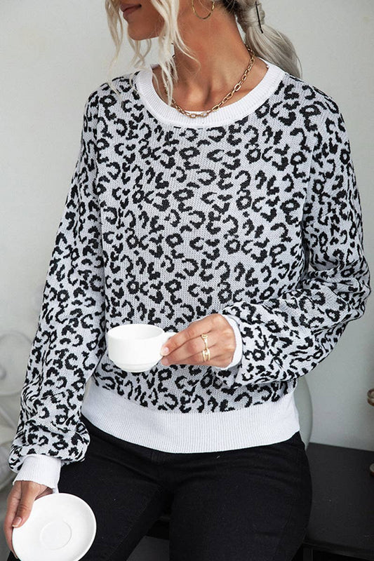 CREW-NECK KNIT LEOPARD PRINT JACQUARD SWEATER