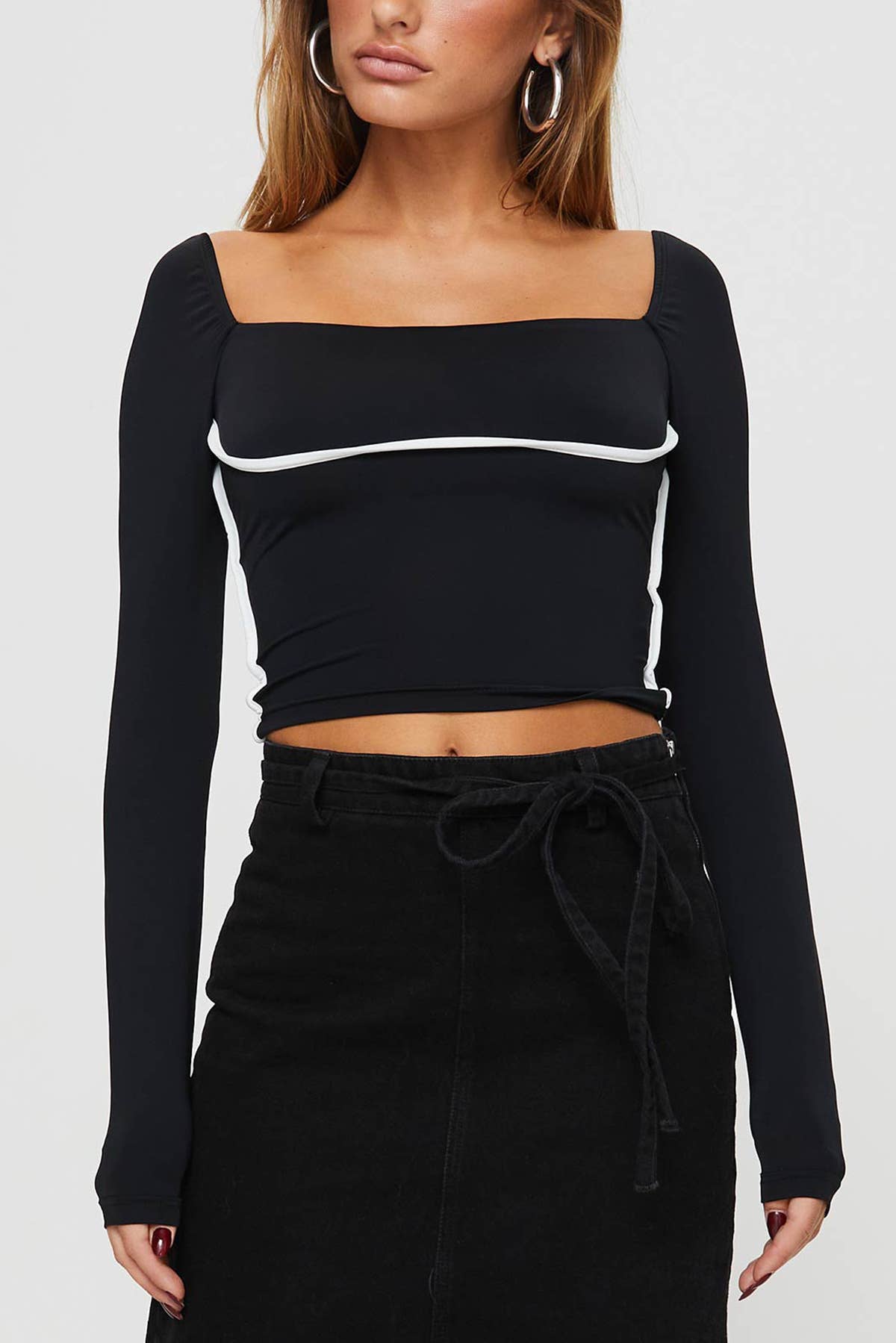 COLOR CONTRAST PATCHWORK SQUARE COLLAR SLIM SHIRT