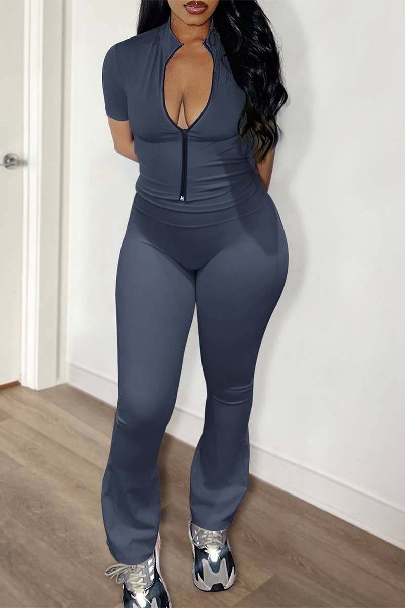 CWSTB1587_ZIPPER CARDIGAN HIGH WAIST PANTS YOGA SET