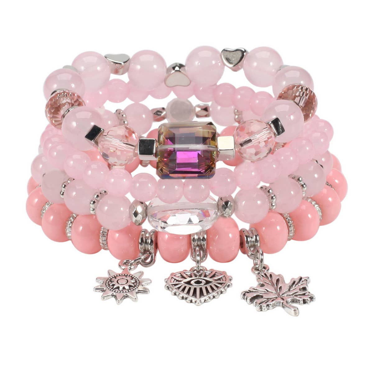 MULTI-LAYERED MAPLE LEAF HEART PENDANT BRACELET