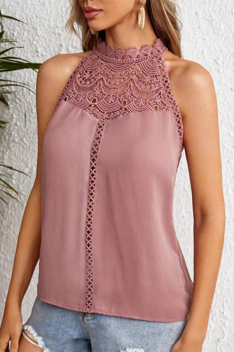 CWTTSL0332_SUMMER NEW FASHION HOLLOW LACE VEST TOP