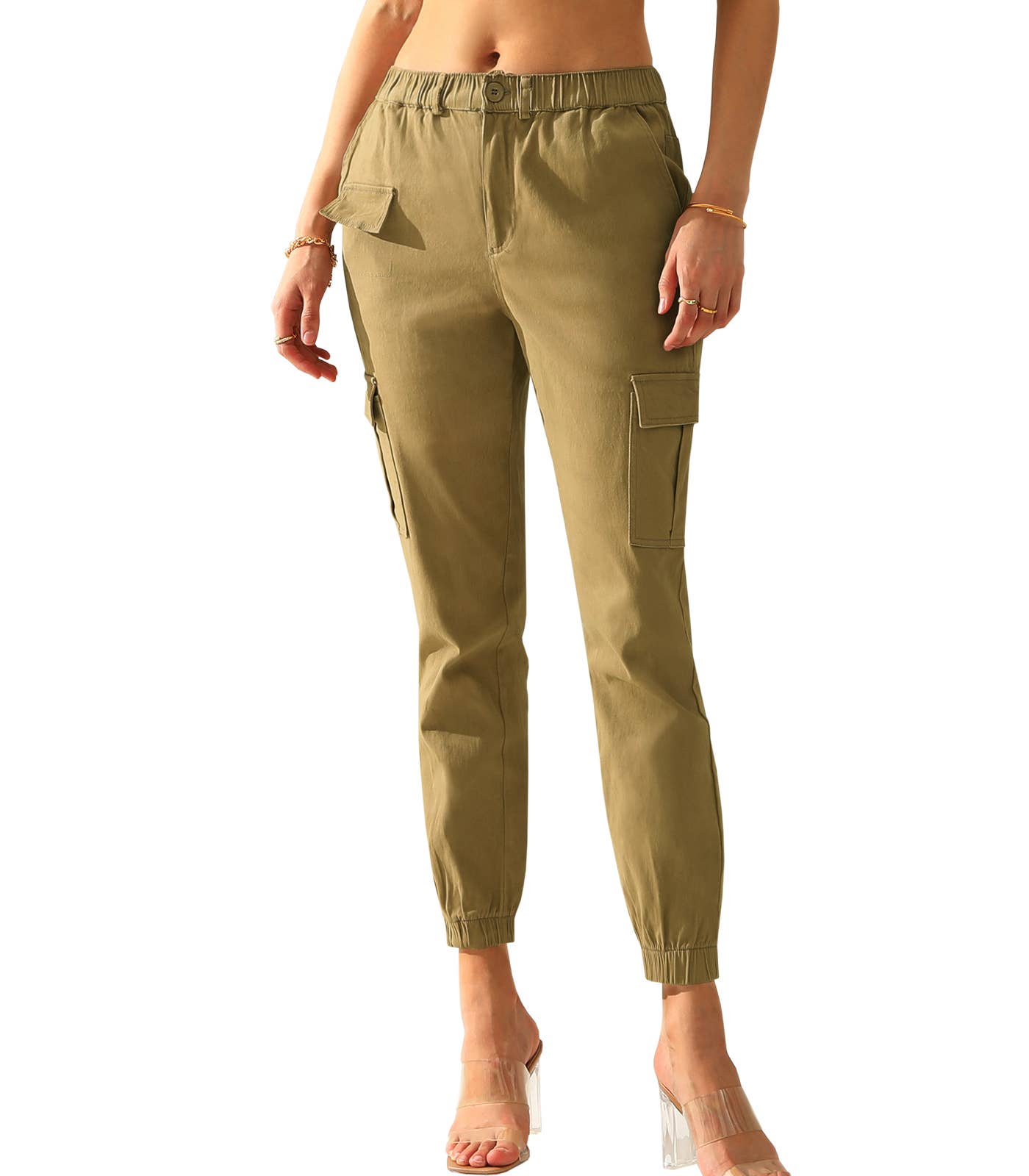 CWBLP400_Elastic Waist Cargo Pants Cotton Cargo Work Pants