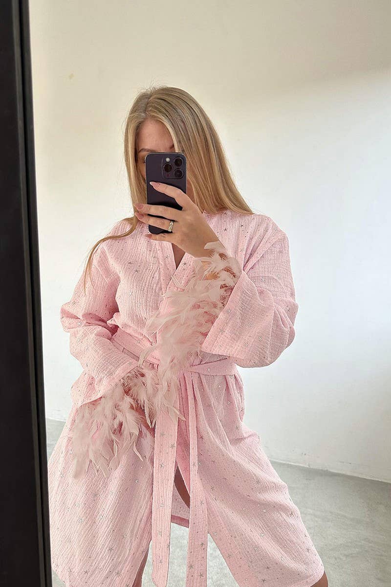 CWSPJ0393_COTTON RHINESTONE PATCHWORK FEATHER NIGHTGOWN