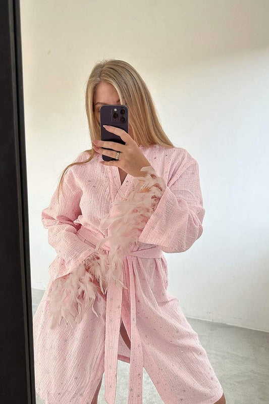 CWSPJ0393_COTTON RHINESTONE PATCHWORK FEATHER NIGHTGOWN