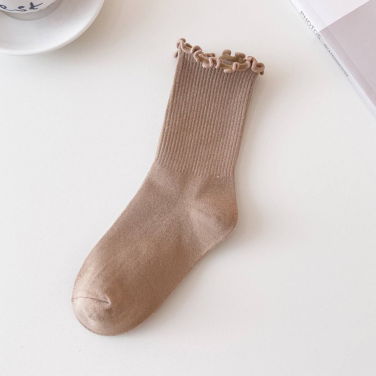 CWMS2490_WARM BROWN FUNGUS MID-CALF WOMEN'S SOCKS