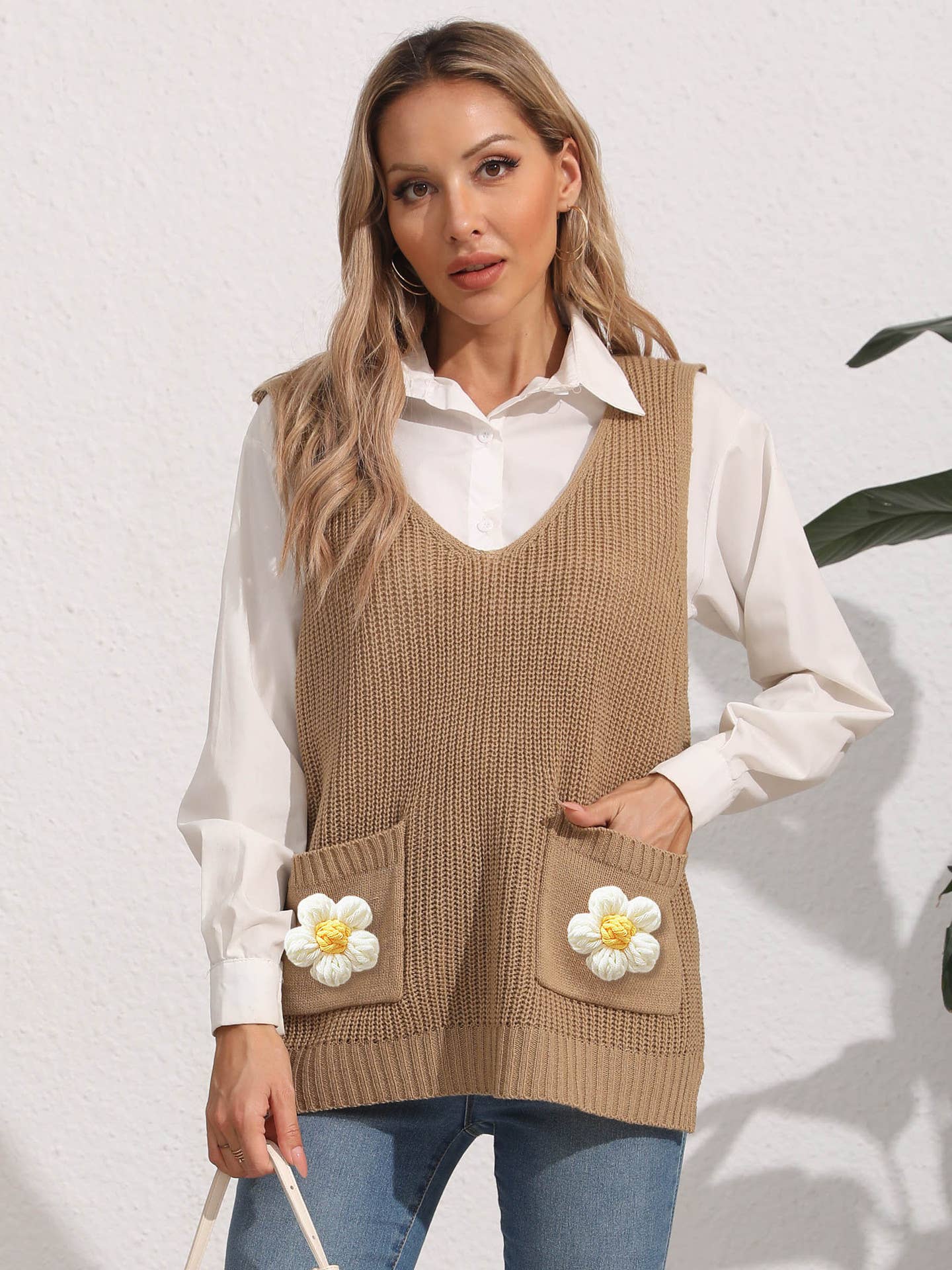 DOUBLE POCKET STITCHING V-NECK WAISTCOAT