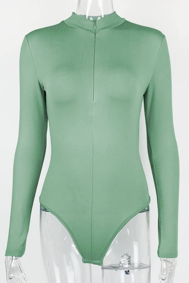 CWSBSL0151_SOLID COLOR PLUSH LONG SLEEVE ZIPPER BODYSUIT