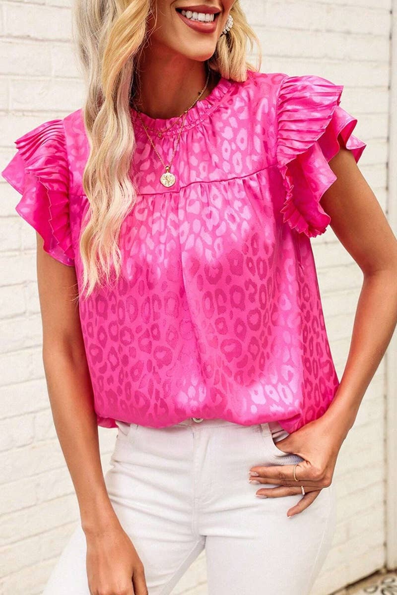 CWTBLSL0444_PRINTED LOTUS SLEEVES WITH WAVY COLLAR TOP