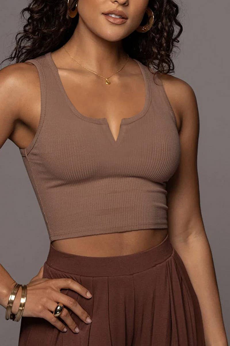 CWTTK0817_SOLID COLOR SLIM FIT BELLY-BARING CAMISOLE