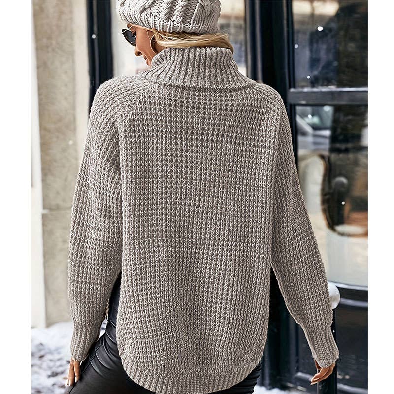 Fashion turtleneck split pullover long-sleeved knitwear