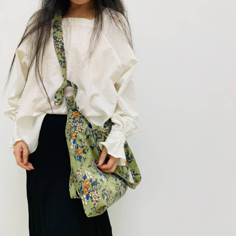 Floral corduroy flowers retro single-shoulder bag