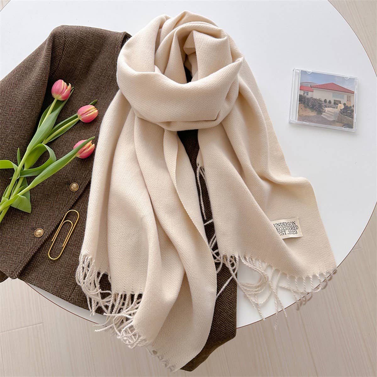 Double Sided Faux Cashmere Scarf-Solid Color Shawl