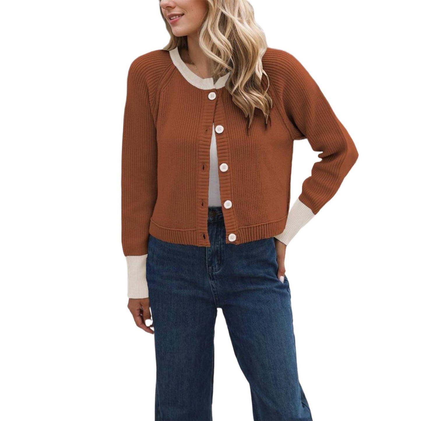 CREW-NECK SINGLE-BREASTED KNIT CARDIGAN COAT