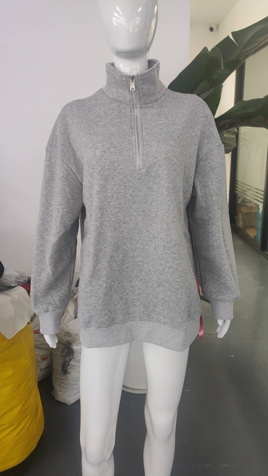 Fashion zip-up lapel solid color hoodie