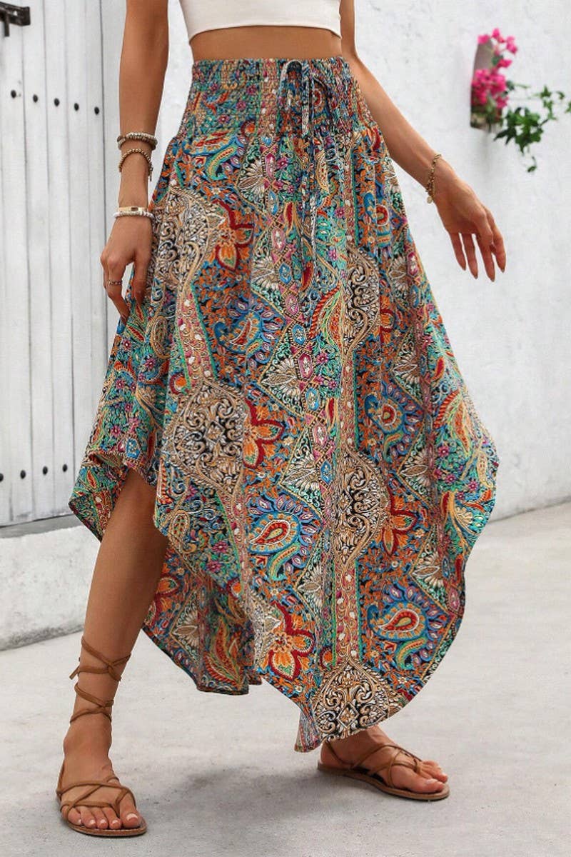 CWBMS0457_BOHO ETHNIC PRINT A-LINE CASUAL SKIRT