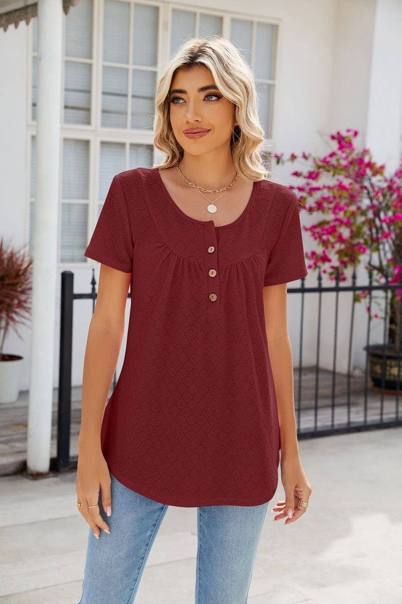CWTBLS0435_Round Neck Short Sleeve Blouse