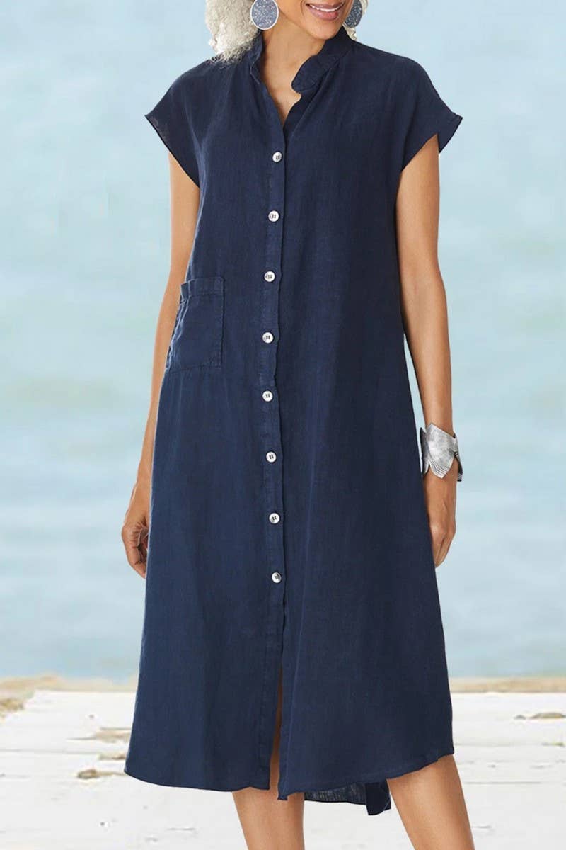 CWDSD8002_NEW STYLE STAND COLLAR SINGLE BREASTED DRESS