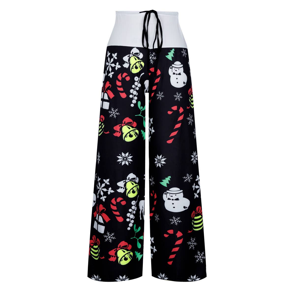 Christmas print patchwork lace-up wide-leg pants