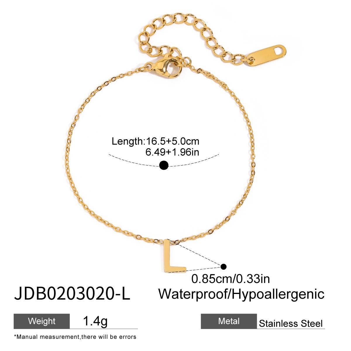 18K Gold Titanium Letter Necklace & Bracelet Set_CWAJE4743