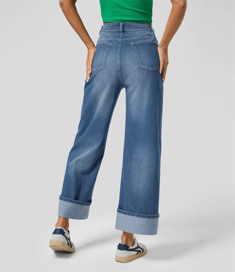 FASHIONABLE HIGH-WAISTED STRAIGHT-LEG JEANS