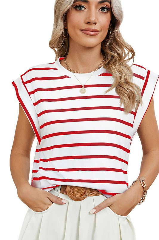 CWTBLS0865_ROUND NECK STRIPED RAGLAN SLEEVE T-SHIR