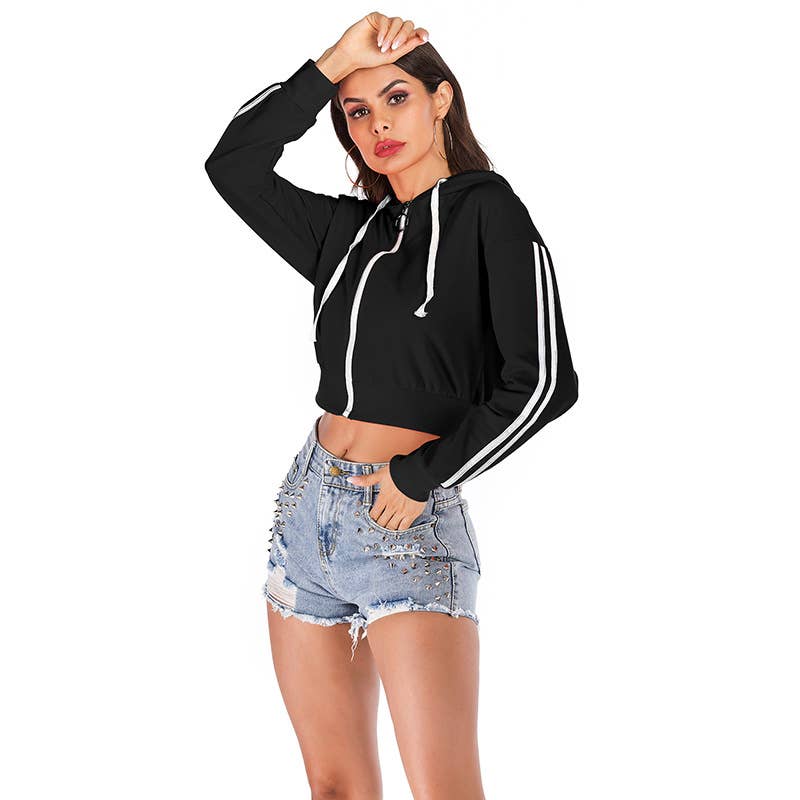 Casual hooded long-sleeved short jacket