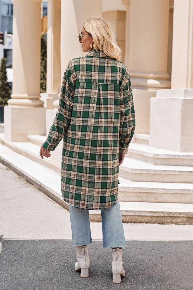CWTSTL2182_AUTUMN WINTER PLAID LONG SLEEVE SHIRT LONG STYLE