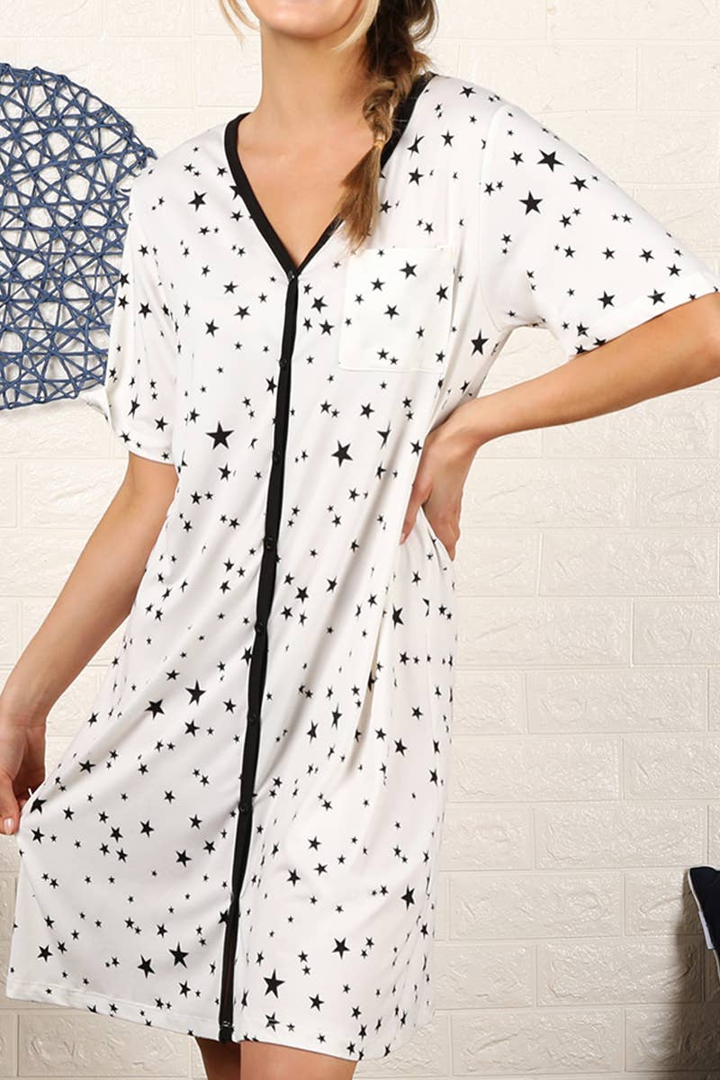 CWDSD10357_SHORT SLEEVE BUTTON DOWN SLEEPWEAR DRESS