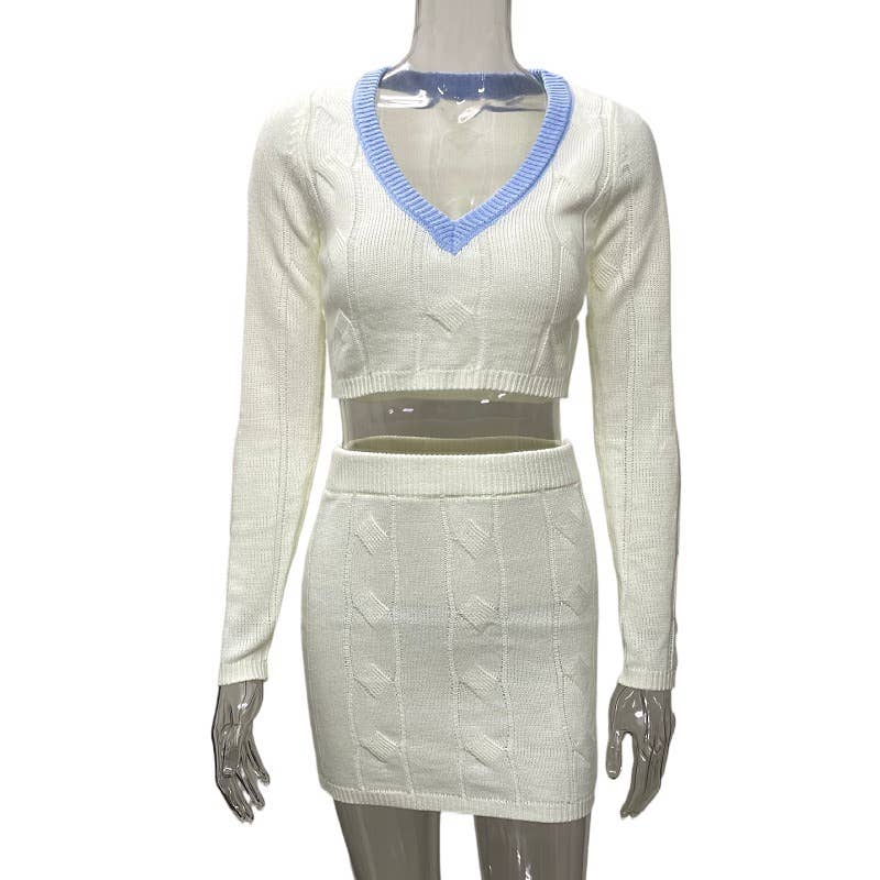 Crop top sweater hip-hugging skirt knitted set