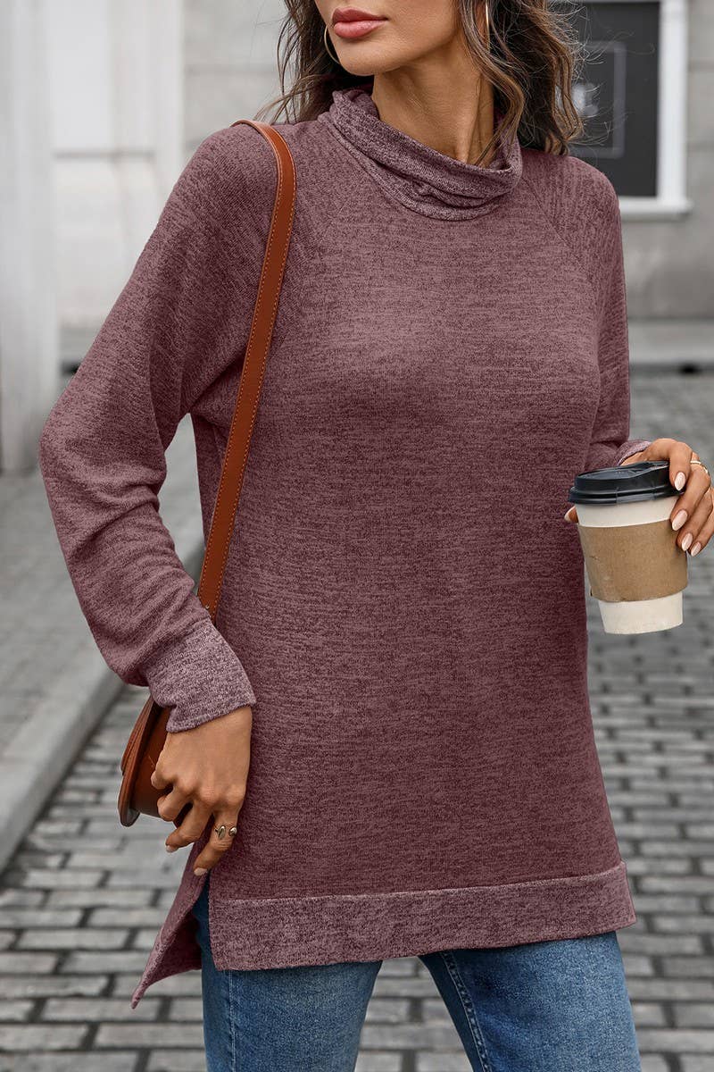 CWTBLL01308_COLORBLOCK SCARF NECK LONG SLEEVE CASUAL TOP