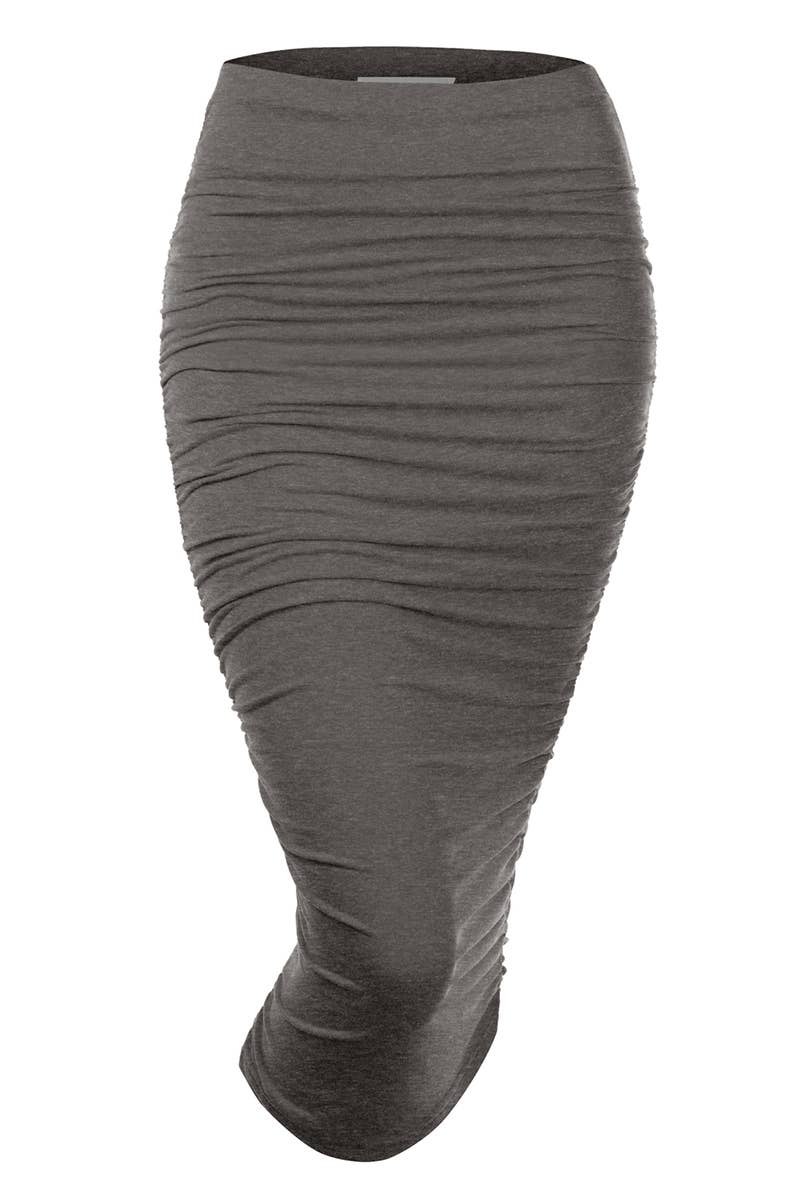CWBMS070_PLUS Slim Fit Ruched Long Pencil Skirt