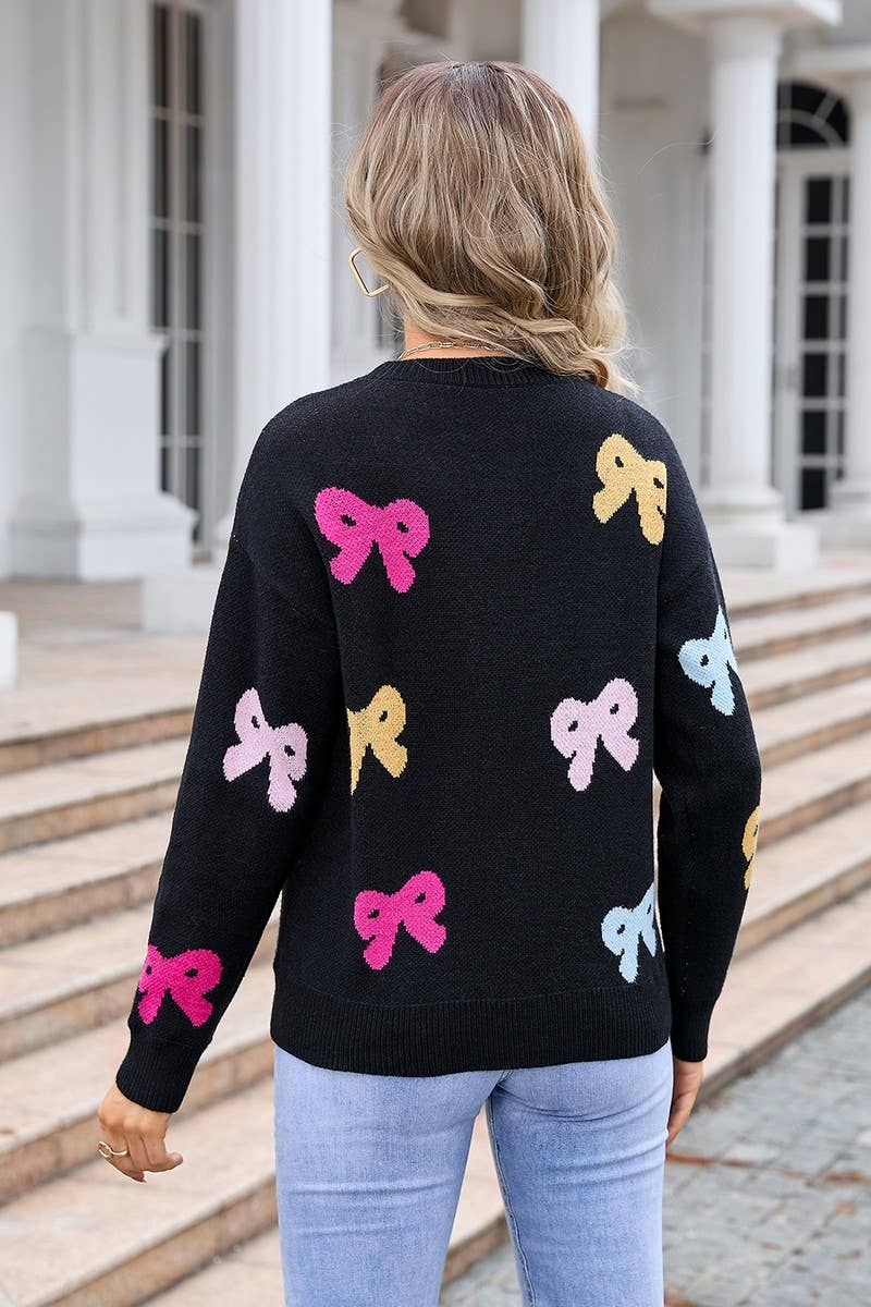 CWOSWL3146_BOW CREW NECK LONG SLEEVE KNITTED SWEATER