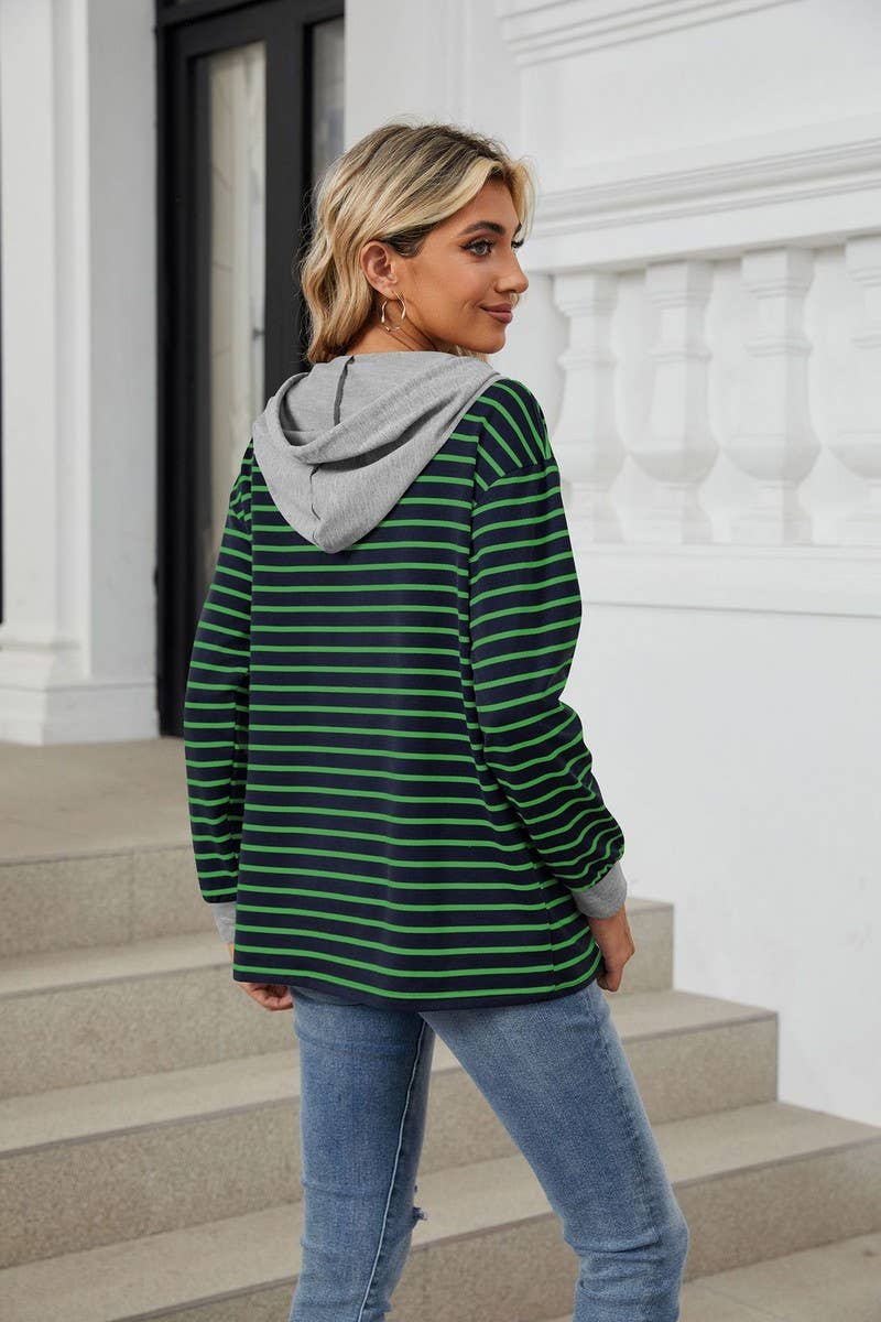 CWOHOL0928_STRIPED CONTRAST STITCHING HOODED SWEATSHIRT