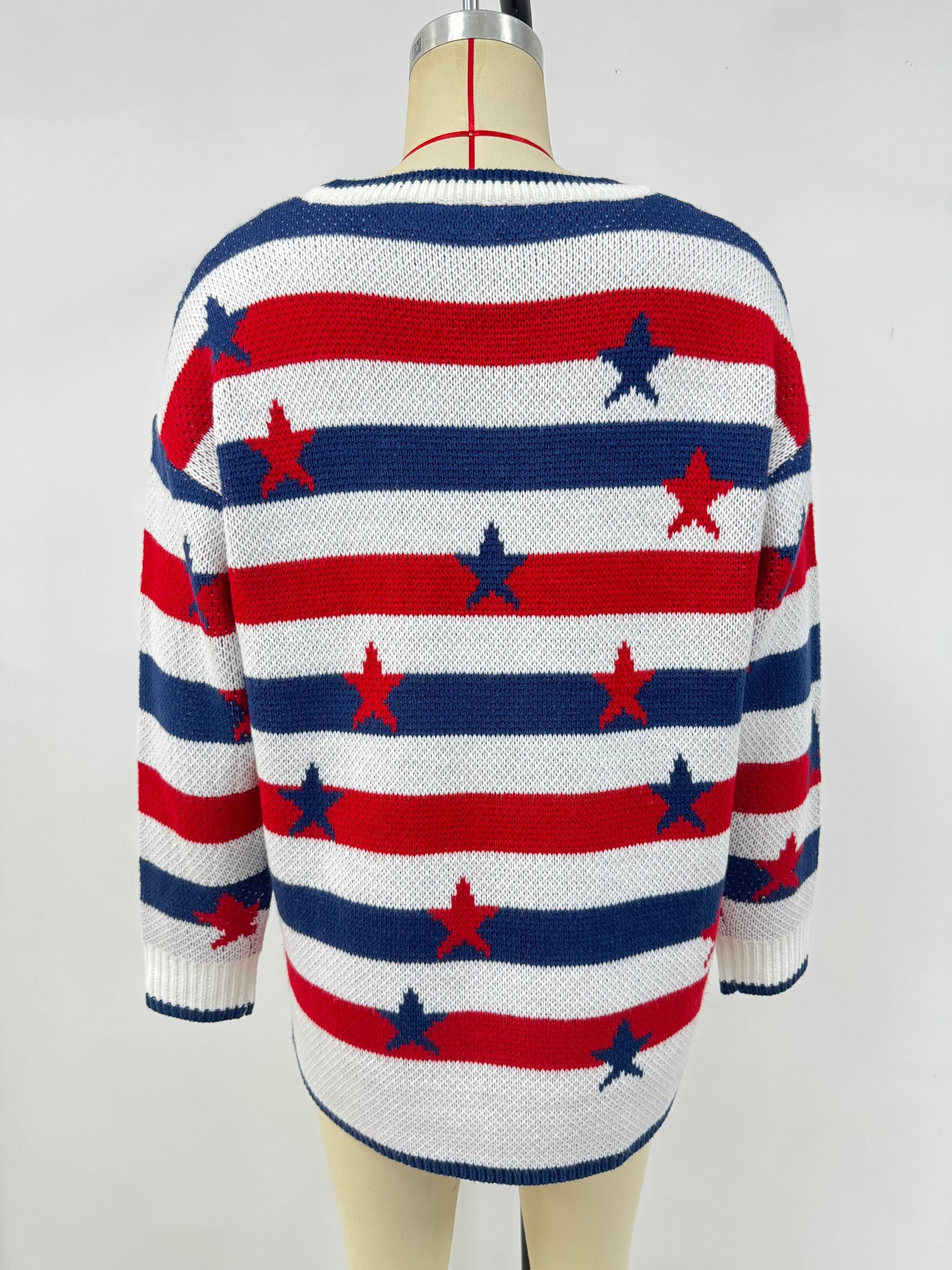 Fashionable flag print loose striped sweater