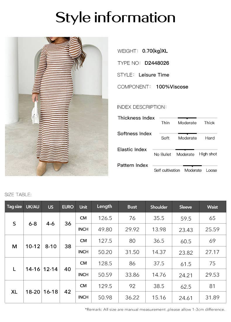 CASUAL COLOR CONTRAST STRIPED SWEATER DRESS